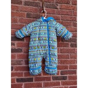 Columbia Infant 3-6 months Bunting Snow Suit Fleece Lined Blue Zigzag Blue